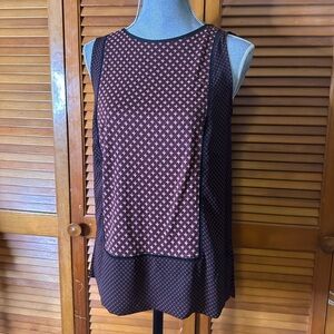 LOFT Black and Red Gothic Patterned Cutout Sleeveless Blouse